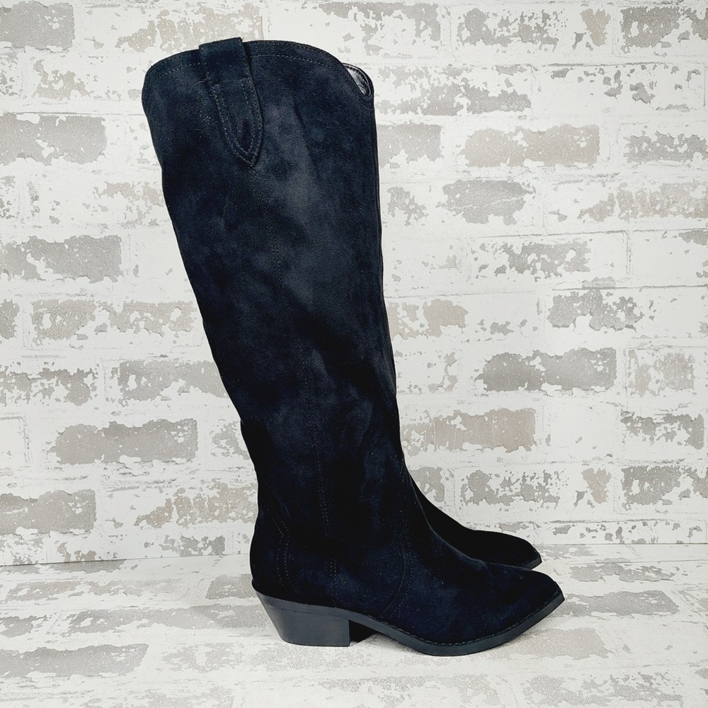 NEW DV Dolce Vita Tall Boots Women 7 Black Suede Leather Western Chic W1031 - Picture 6 of 12